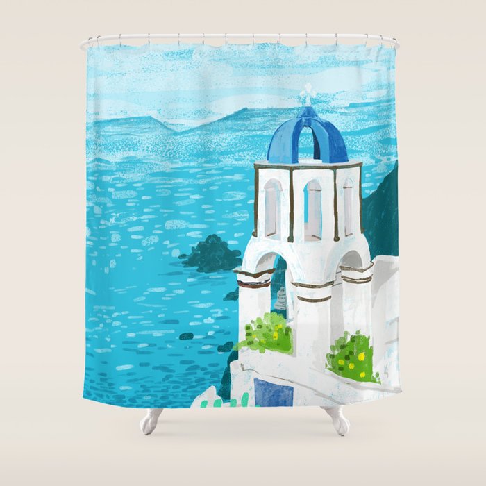Greek Landscape #painting #travel #greece Shower Curtain Gallery Image 1