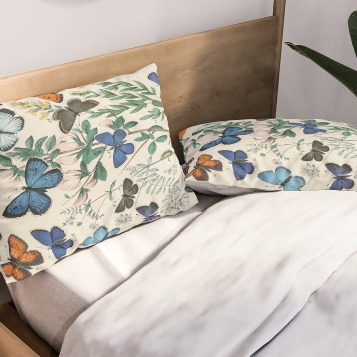 Vintage Scientific Illustration Butterfly Botanical Floral Lithograph Encyclopaedia Diagrams  Pillow Sham Gallery Image 2