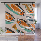 Sardines, Colorful Bohemian Eclectic Fish Animals, Ocean Life Seawater Quirky Whimsical, Pastel Illustration Painting Wall Mural Gallery Image 1
