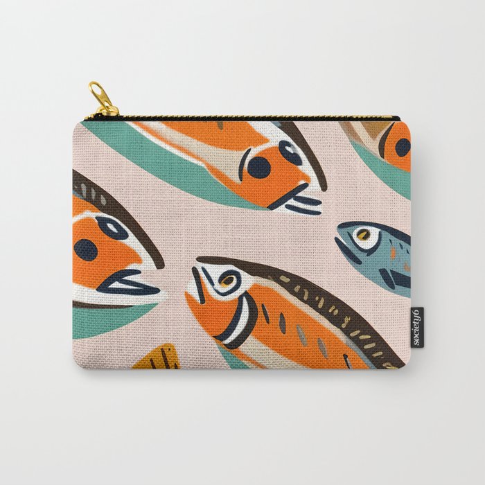 Sardines, Colorful Bohemian Eclectic Fish Animals, Ocean Life Seawater Quirky Whimsical, Pastel Illustration Painting Carry All Pouch Gallery Image 1