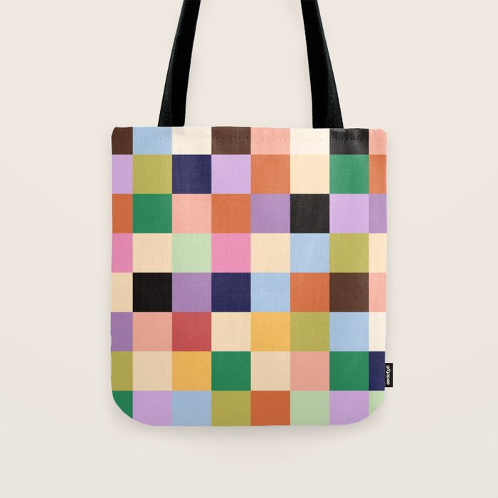 Retro Colorful Check Tote Bag Gallery Image 1