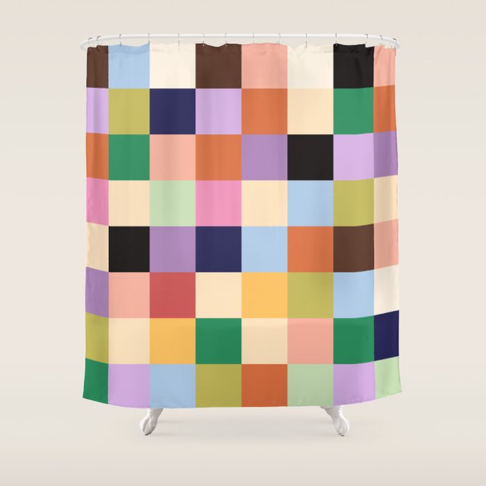 Retro Colorful Check Shower Curtain Gallery Image 1