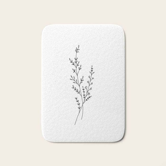 Minimal Wildflower Line Art Branch Bath Mat Gallery Image 1