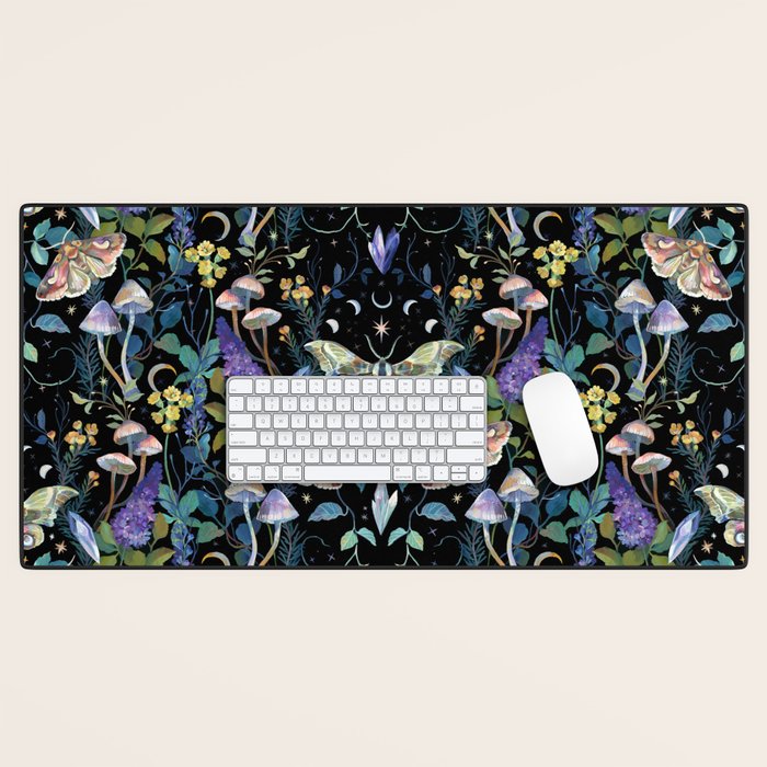 Crystals Moth Mushrooms Desk Mat