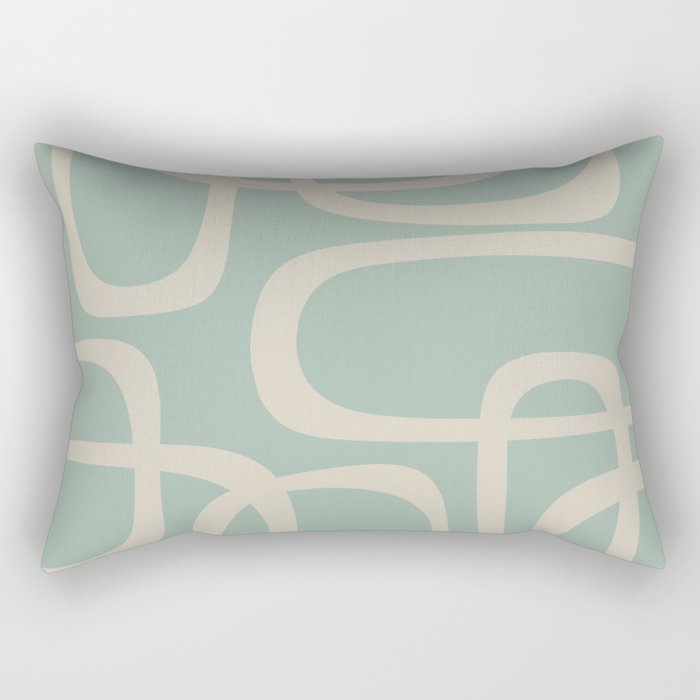 Fine Loops Mid-Century Modern Abstract Minimalist Pattern in Vintage Celadon Blue and Buff Rectangular Pillow Gallery Image 2