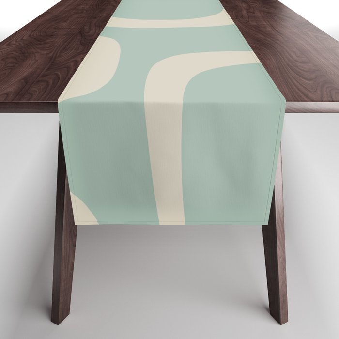Fine Loops Mid-Century Modern Abstract Minimalist Pattern in Vintage Celadon Blue and Buff Table Runner Gallery Image 1