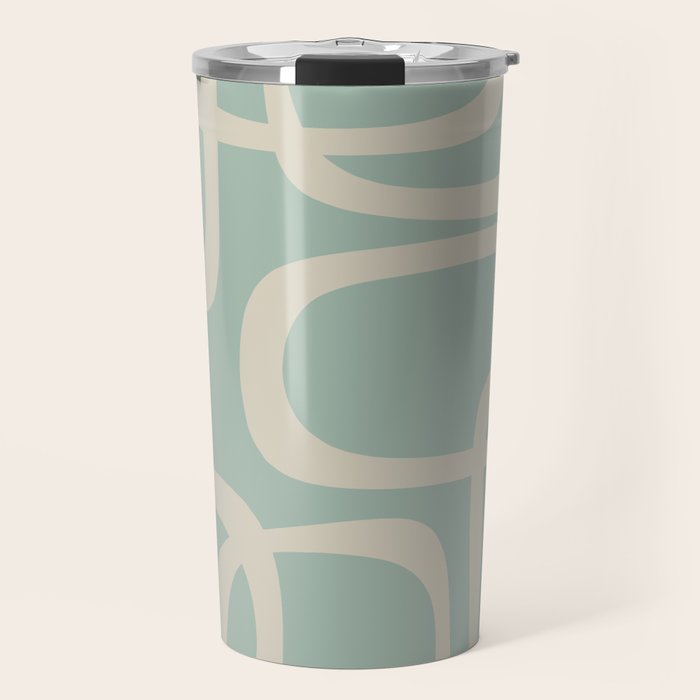 Fine Loops Mid-Century Modern Abstract Minimalist Pattern in Vintage Celadon Blue and Buff Travel Mug