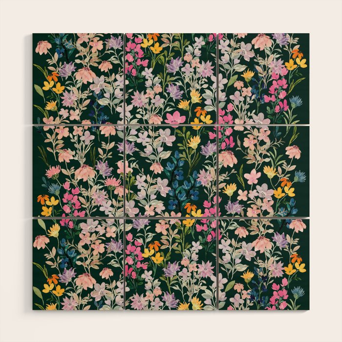 Wildflower Field on Pine Grove - Pink, Orange, Blue, & Purple Wood Wall Art Gallery Image 1