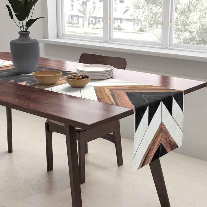 Urban Tribal Pattern No.5 - Aztec - Concrete and Wood Table Runner Gallery Image 2