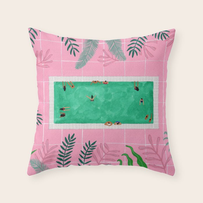 Pink riad pool Throw Pillow Gallery Image 1