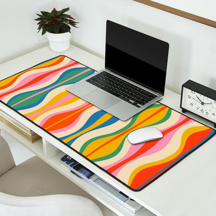 Mid Century Modern Colorful Hourglass Abstract Pattern Desk Mat Gallery Image 2