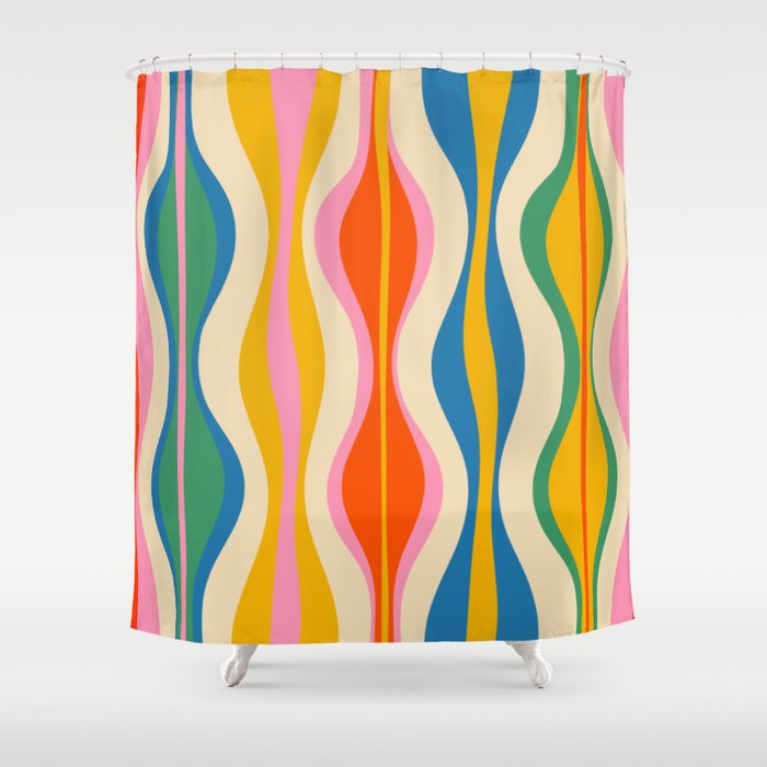 Mid Century Modern Colorful Hourglass Abstract Pattern Shower Curtain Gallery Image 1