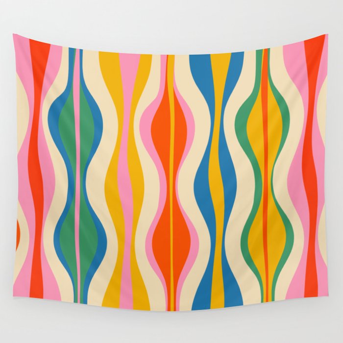 Mid Century Modern Colorful Hourglass Abstract Pattern Wall Tapestry Gallery Image 4