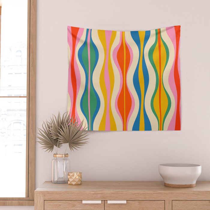 Mid Century Modern Colorful Hourglass Abstract Pattern Wall Tapestry Gallery Image 2