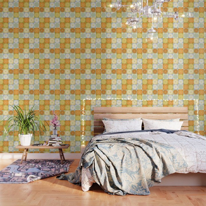 Retro Flowers Check Pattern XXVIII Wallpaper Gallery Image 1