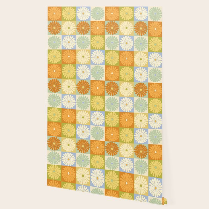 Retro Flowers Check Pattern XXVIII Wallpaper Gallery Image 2