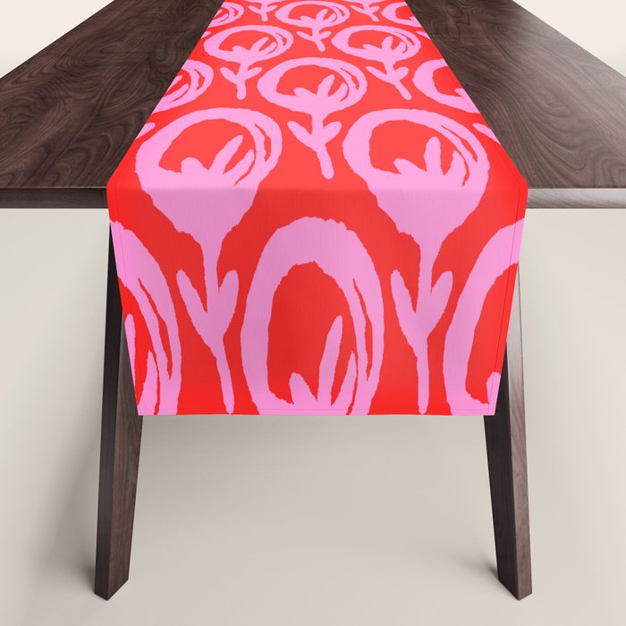 Vibrant Pop Roses Preppy Pink and Red Pattern Table Runner Gallery Image 1