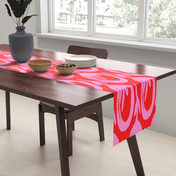 Vibrant Pop Roses Preppy Pink and Red Pattern Table Runner Gallery Image 2