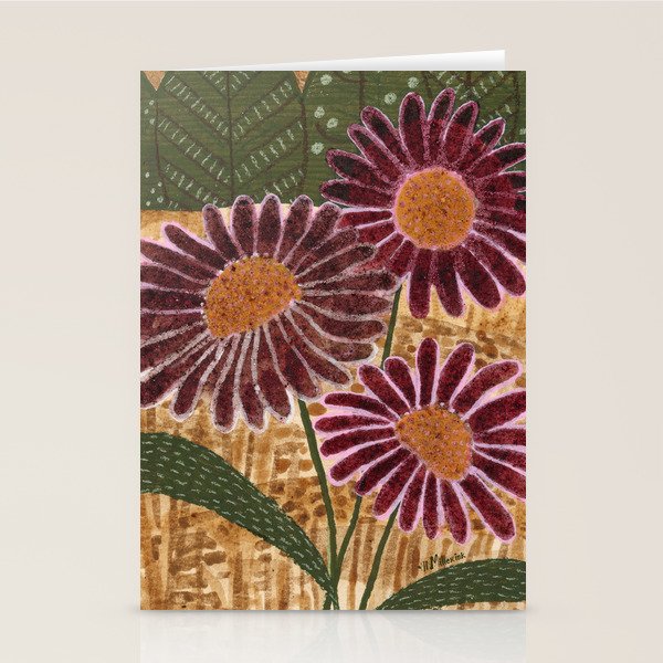 Daisies in Country Field Painting in Burgundy Red Stationery Card Gallery Image 1
