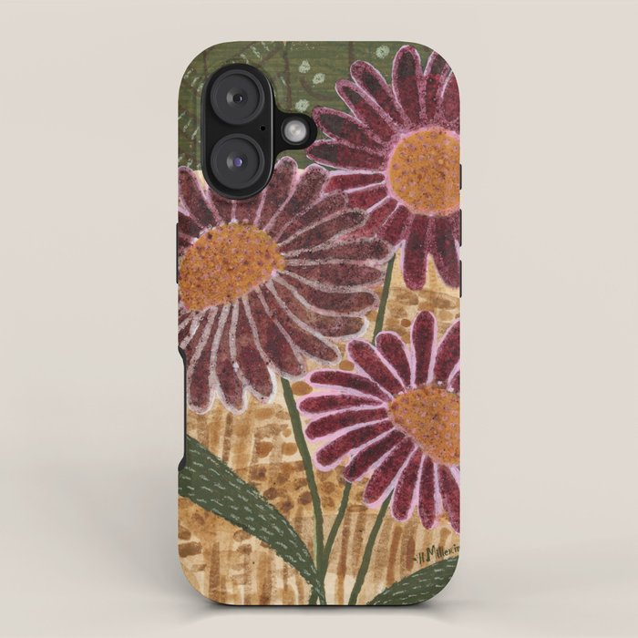 Daisies in Country Field Painting in Burgundy Red iPhone Case Gallery Image 1