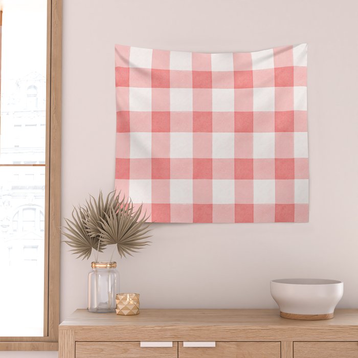 Pink Gingham Wall Tapestry Gallery Image 2
