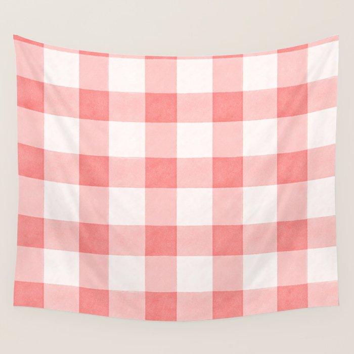 Pink Gingham Wall Tapestry Gallery Image 1