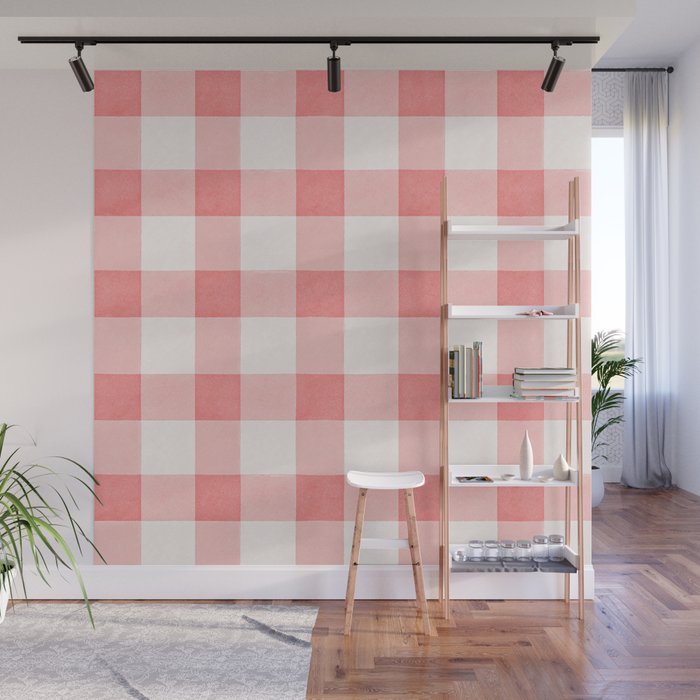 Pink Gingham Wall Mural Gallery Image 1