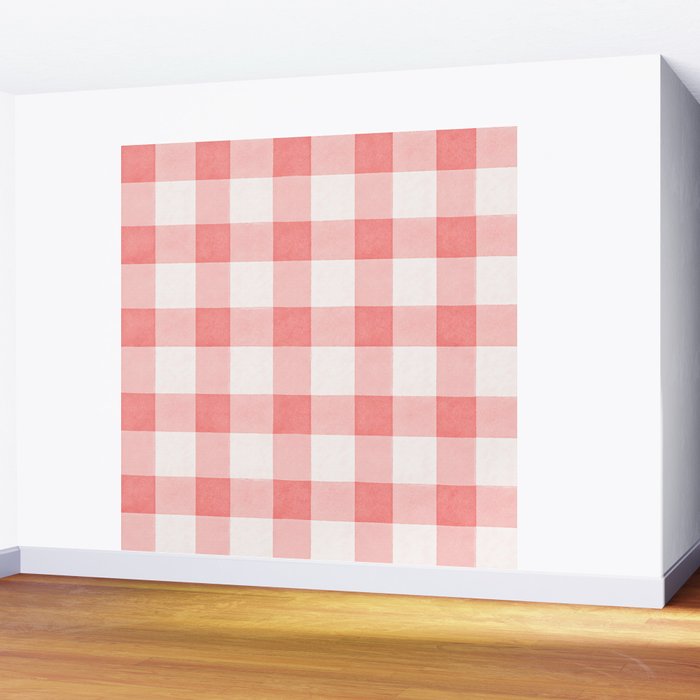 Pink Gingham Wall Mural Gallery Image 2