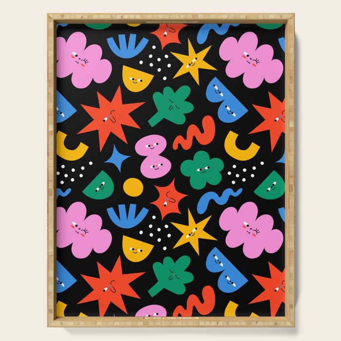 Funny colorful cartoon shape art pattern Serving Tray Gallery Image 1