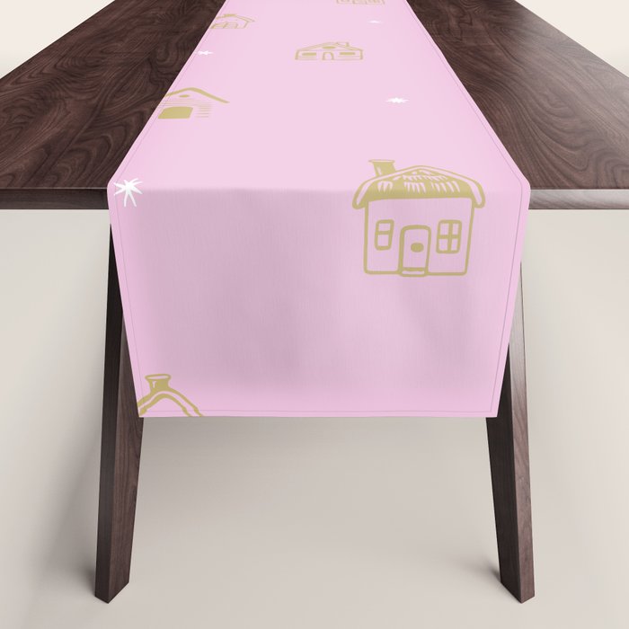 Christmas gingerbread house doodle pattern  Table Runner Gallery Image 1