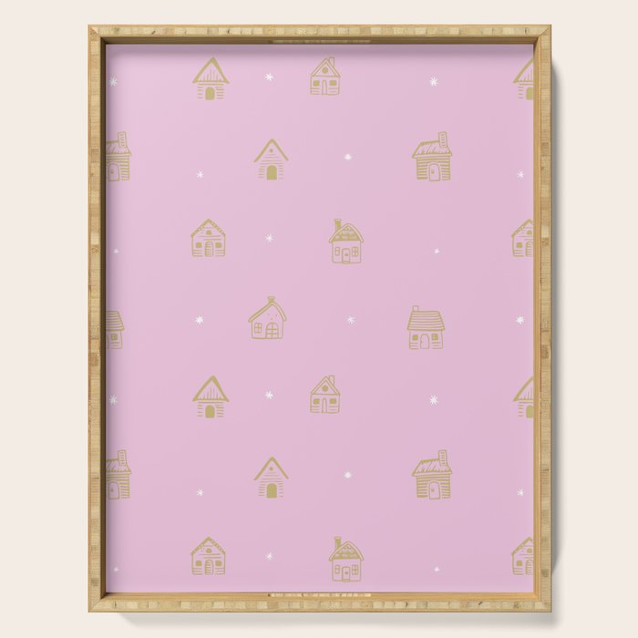Christmas gingerbread house doodle pattern  Serving Tray Gallery Image 1