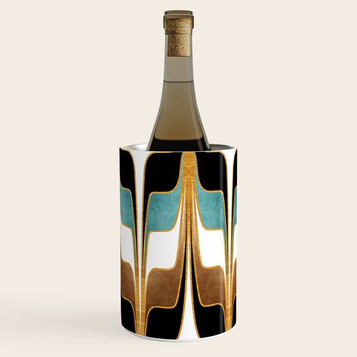 Mid Century Modern Liquid Watercolor Abstract / Faux Gold, Ocean Blue Teal, Brown, Black, White/ V1 Wine Chiller Gallery Image 3
