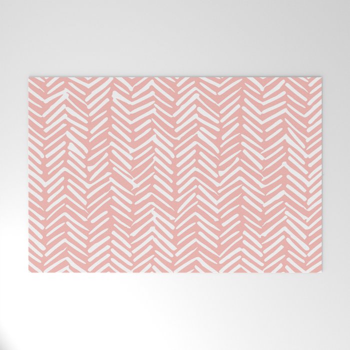 Pink, Boho, Abstract, Herringbone Pattern Welcome Mat Gallery Image 1