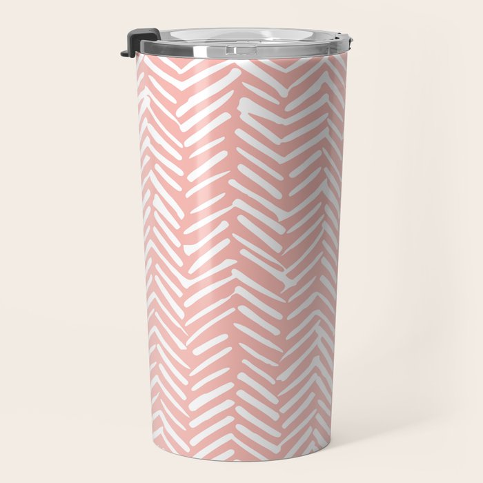 Pink, Boho, Abstract, Herringbone Pattern Travel Mug Gallery Image 3