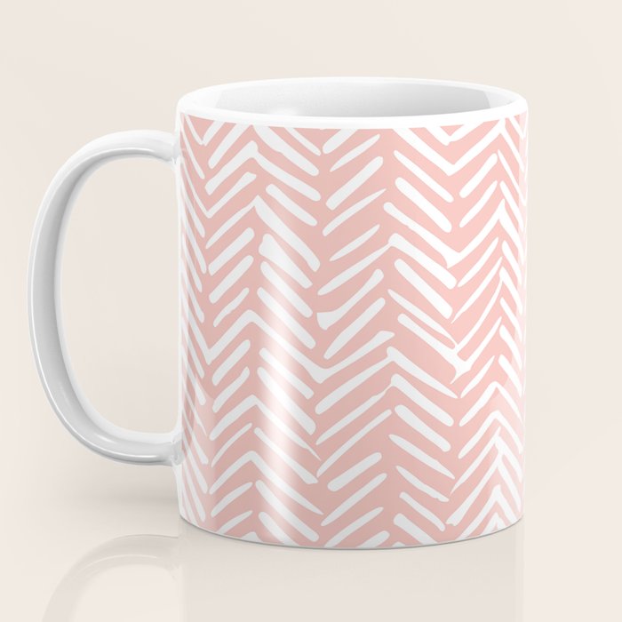 Pink, Boho, Abstract, Herringbone Pattern Coffee Mug Gallery Image 3