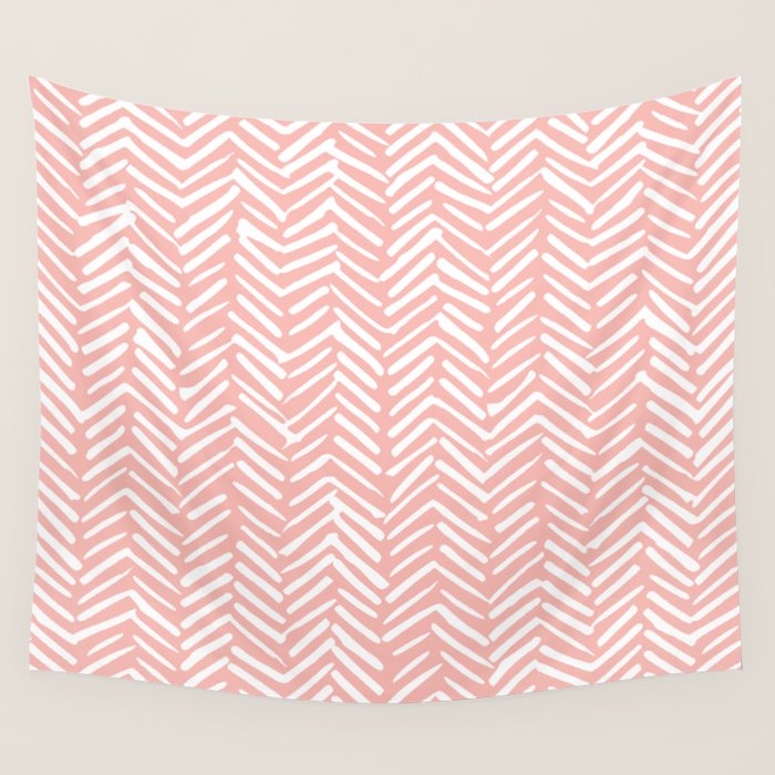 Pink, Boho, Abstract, Herringbone Pattern Wall Tapestry Gallery Image 1