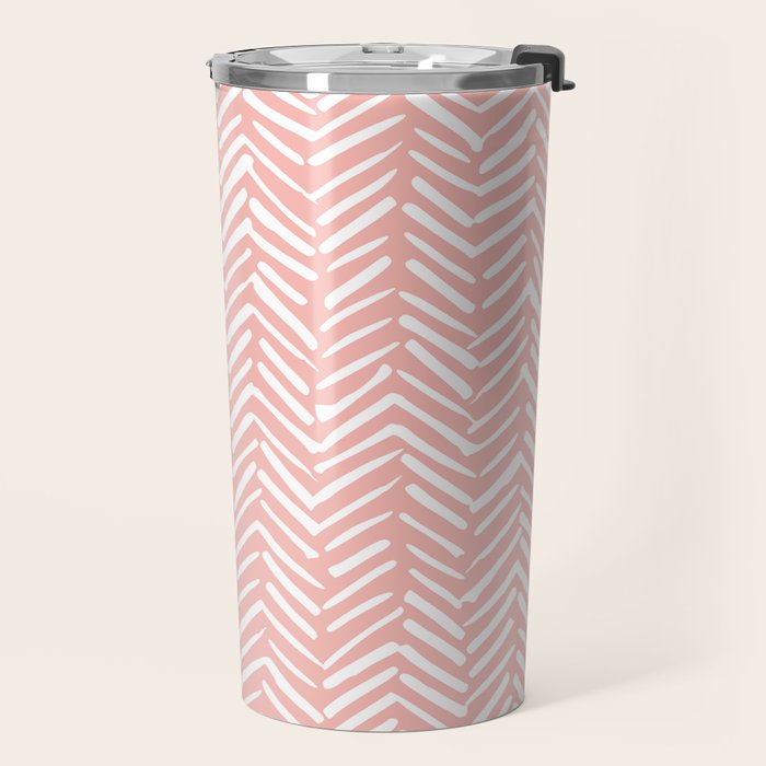 Pink, Boho, Abstract, Herringbone Pattern Travel Mug Gallery Image 2
