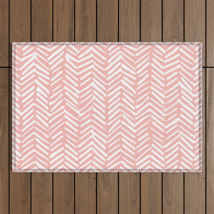Pink, Boho, Abstract, Herringbone Pattern Outdoor Rug Gallery Image 1