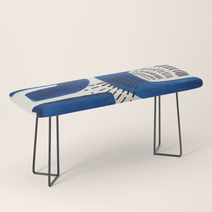 Colorful Mid Century Modern Abstract Fun Shapes Patterns Navy Blue Abstract Expressionism Bench Gallery Image 1
