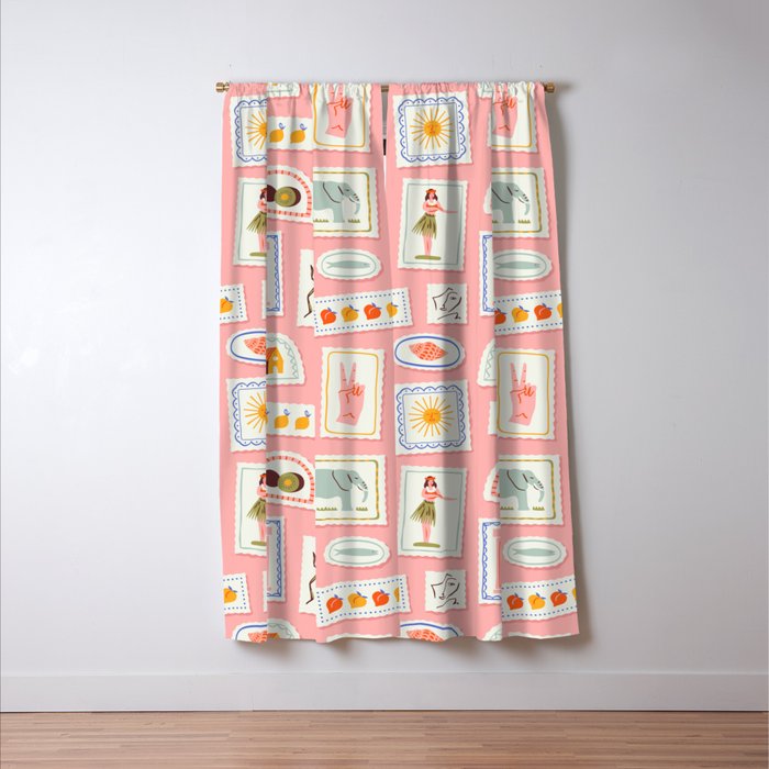 Vintage summer travel postage stamp pattern Window Curtain Gallery Image 3