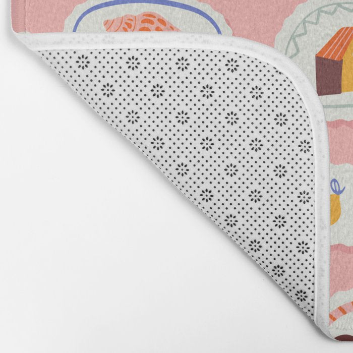 Vintage summer travel postage stamp pattern Bath Mat Gallery Image 2