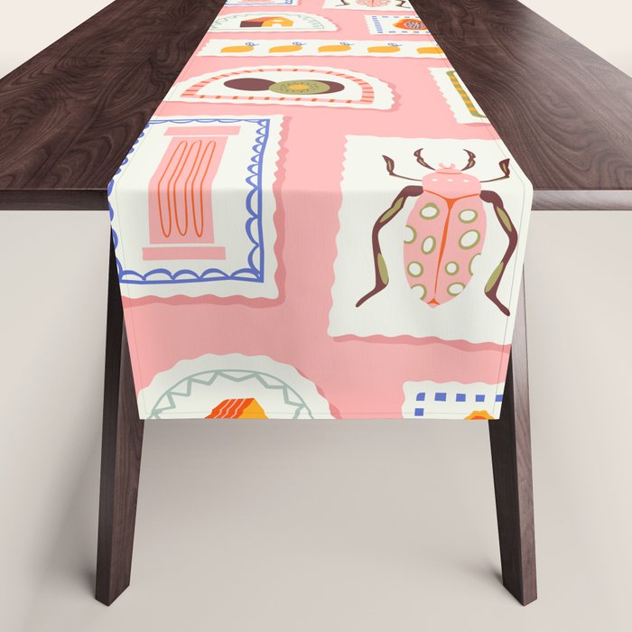 Vintage summer travel postage stamp pattern Table Runner Gallery Image 1