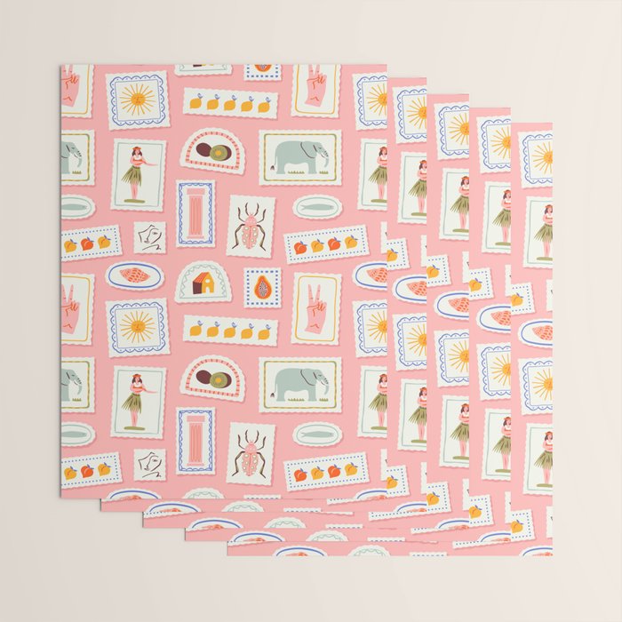 Vintage summer travel postage stamp pattern Wrapping Paper Gallery Image 3
