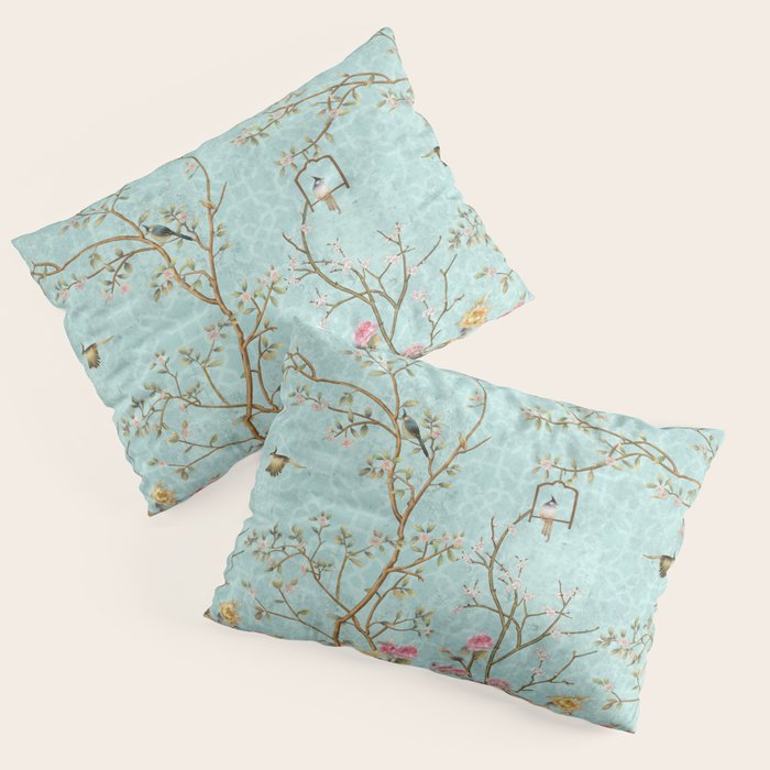 Romantic Chinoiserie Aqua Zen Garden Pillow Sham Gallery Image 3