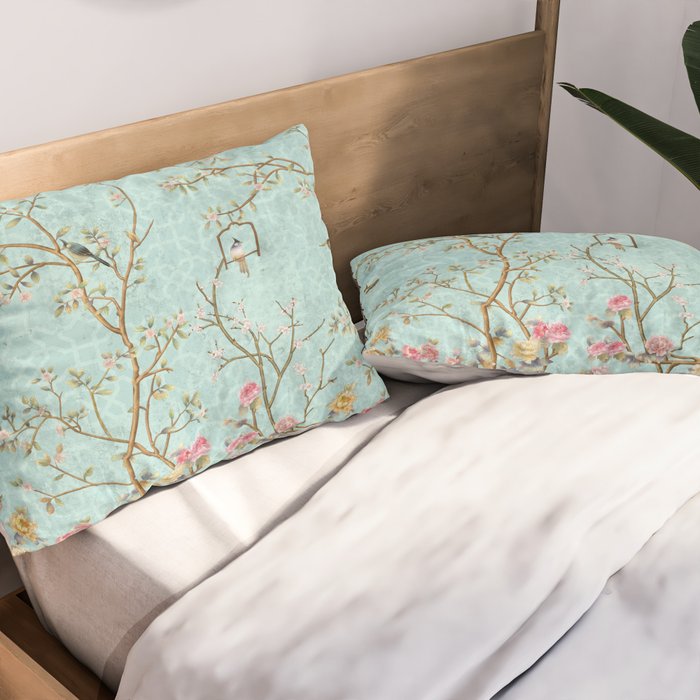 Romantic Chinoiserie Aqua Zen Garden Pillow Sham Gallery Image 2