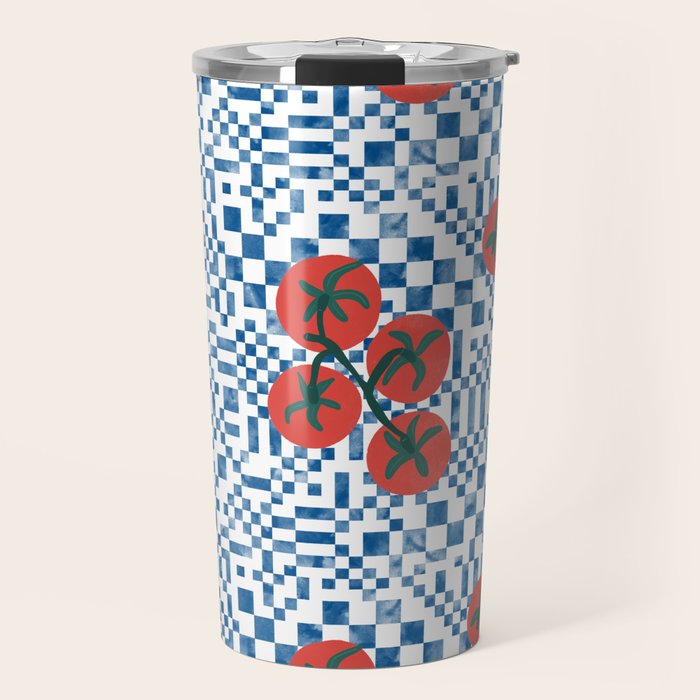 Tomatoes Checkered Grid Travel Mug Gallery Image 1