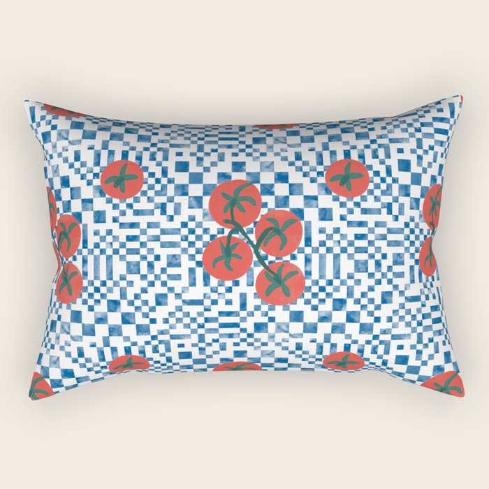 Tomatoes Checkered Grid Rectangular Pillow Gallery Image 1