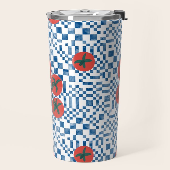 Tomatoes Checkered Grid Travel Mug Gallery Image 2