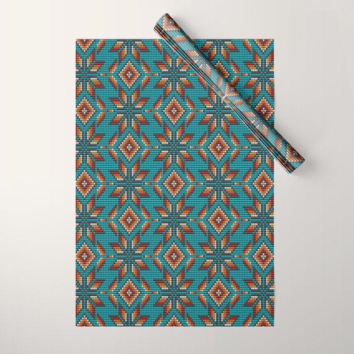 Modern colorful beaded boho aztec kilim pattern on teal Wrapping Paper Gallery Image 1