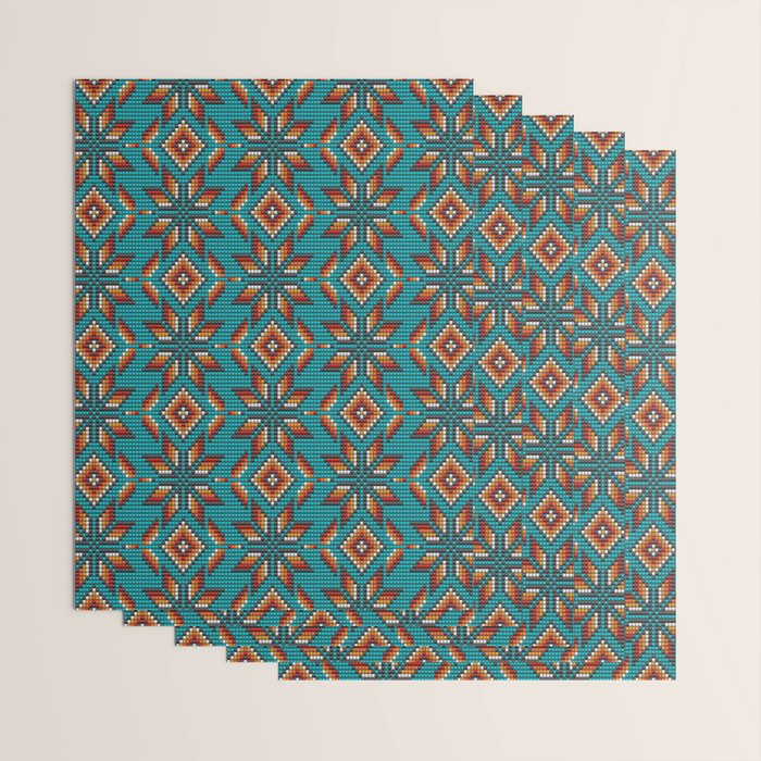 Modern colorful beaded boho aztec kilim pattern on teal Wrapping Paper Gallery Image 3